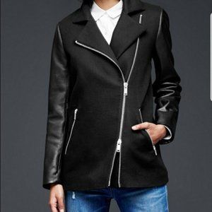 GAP Genuine Leather Sleeve Moto Jacket L